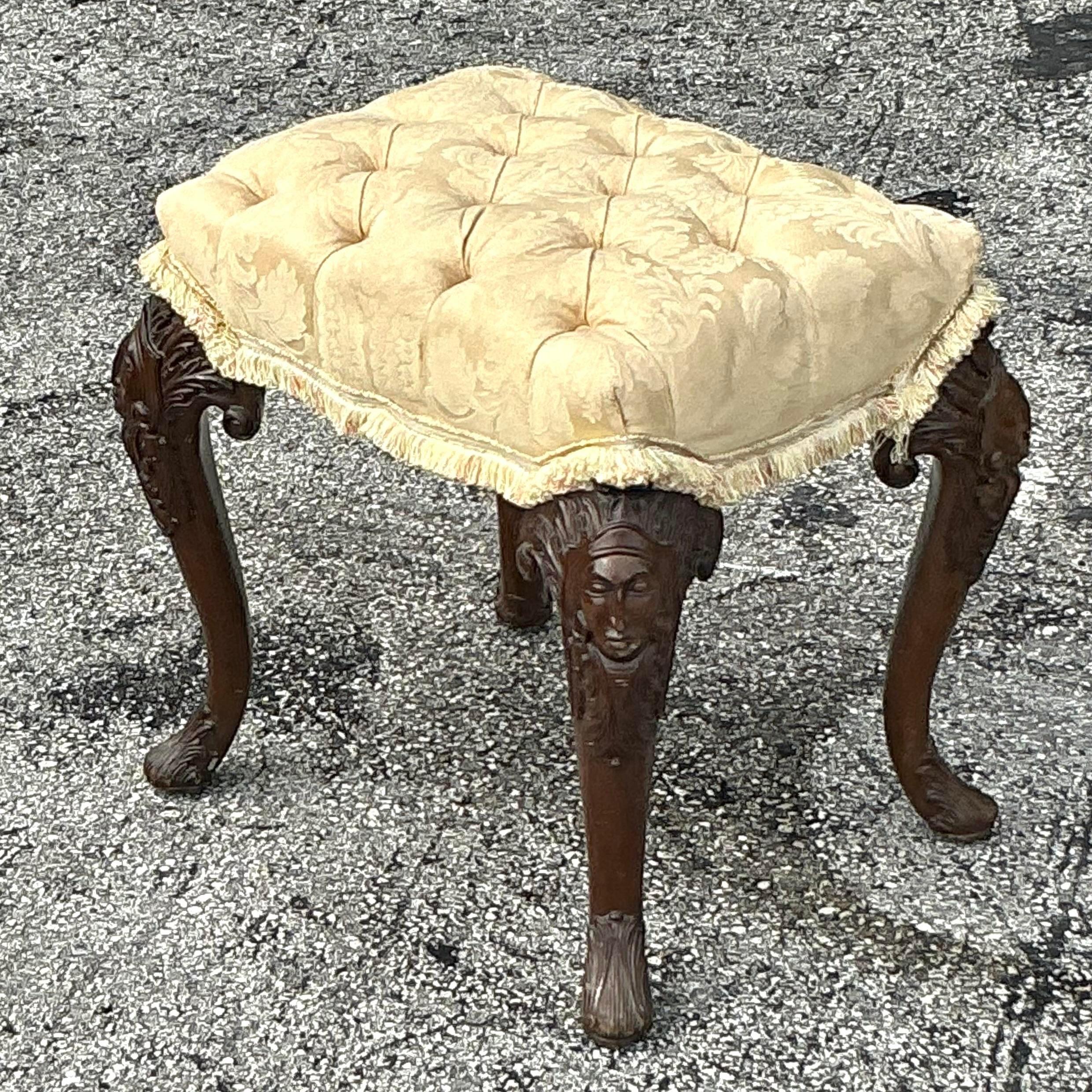 20th Century Vintage Boho Tufted Low Stool For Sale