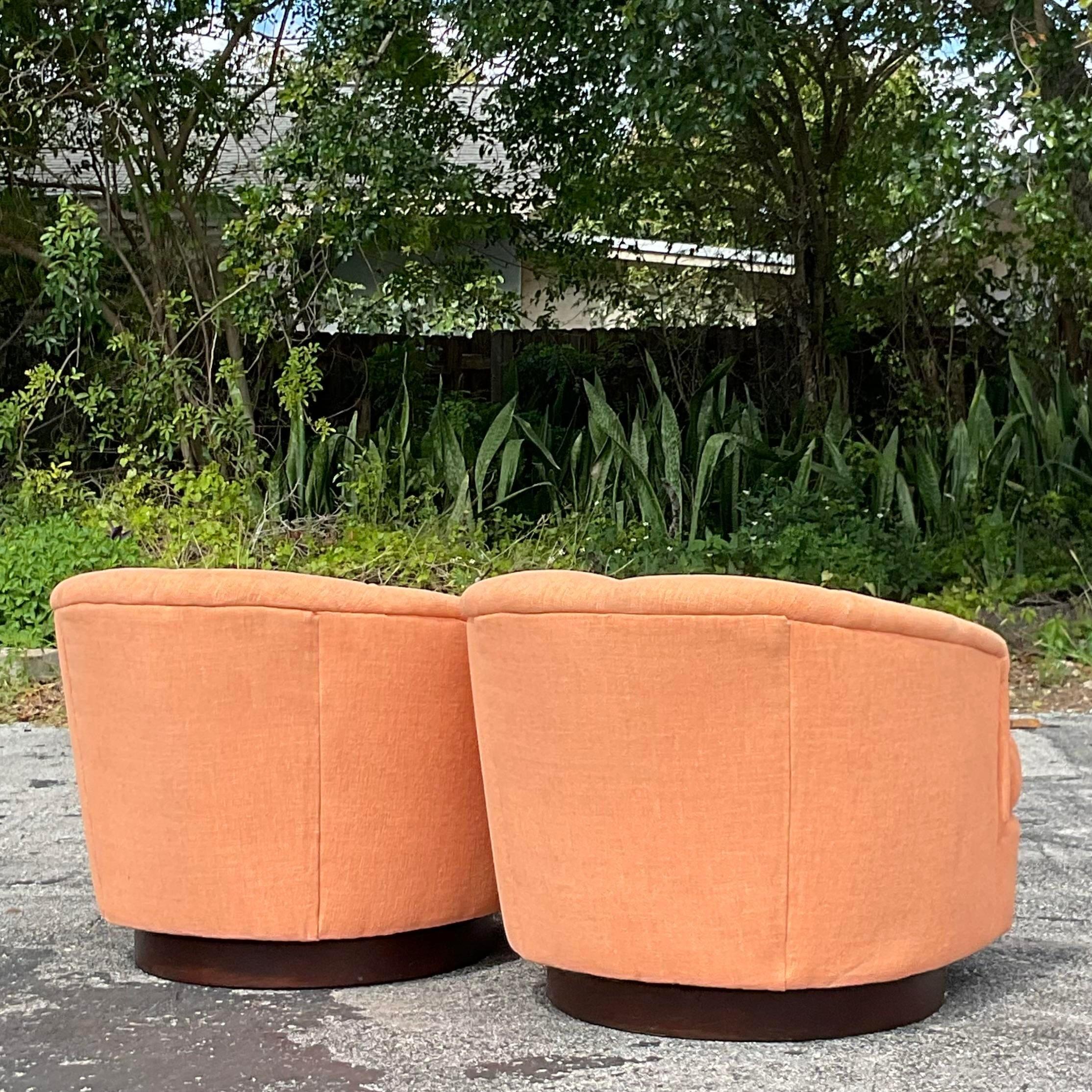 American Vintage Boho Tufted Swivel Chairs After Milo Baughman - a Pair For Sale