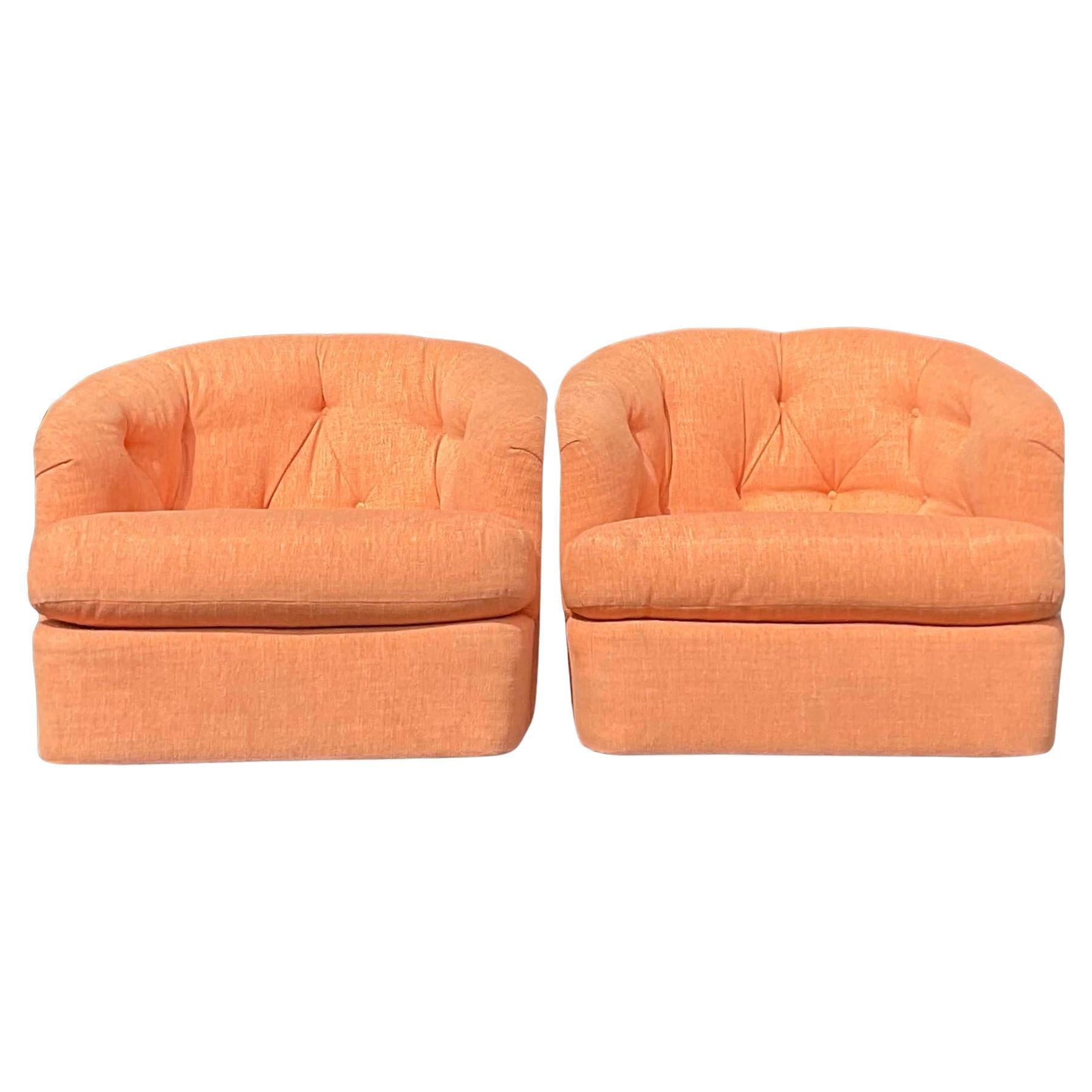 Vintage Boho Tufted Swivel Chairs After Milo Baughman - a Pair For Sale