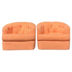 Retro Boho Tufted Swivel Chairs After Milo Baughman - a Pair