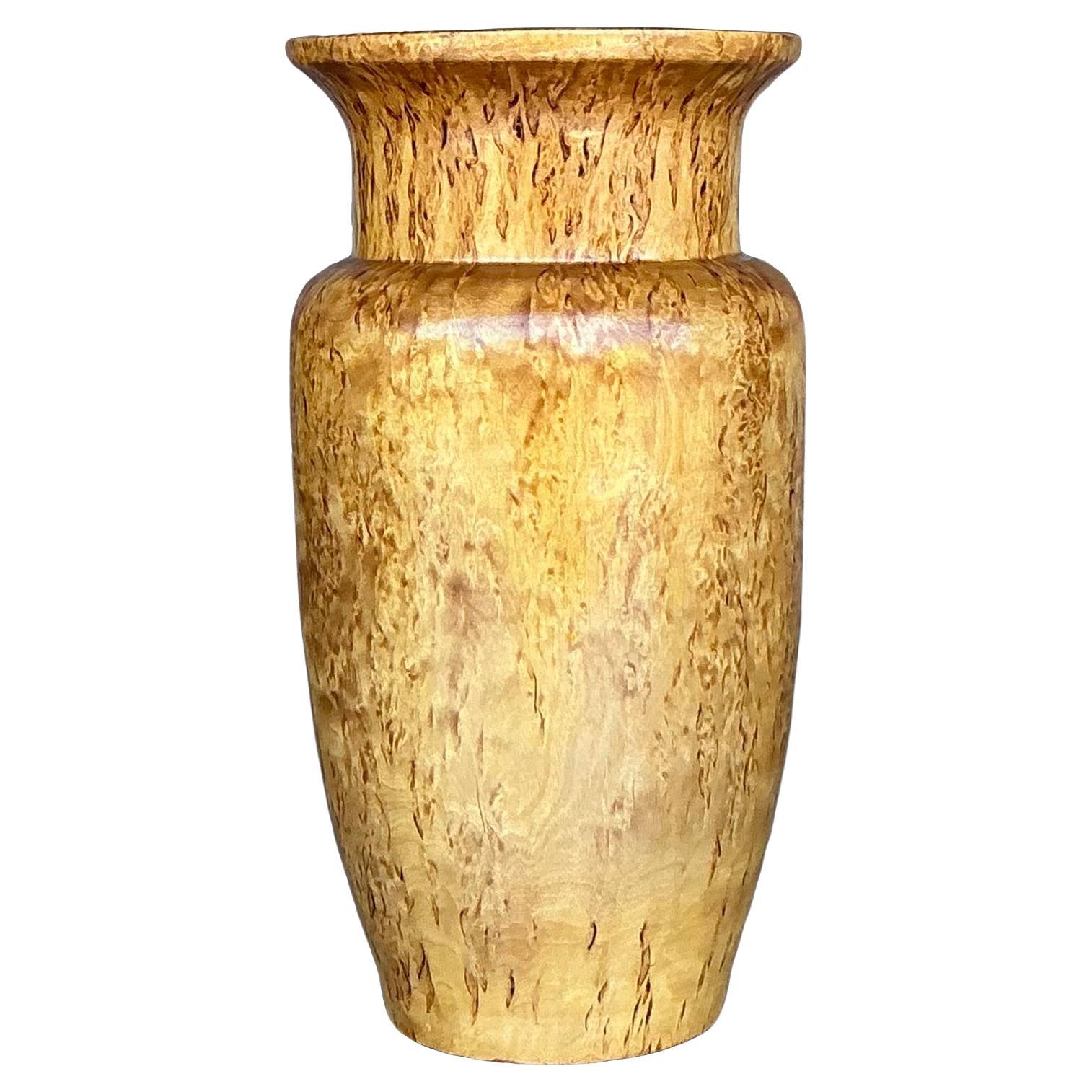 Vintage Boho Turned Burl Wood Vase