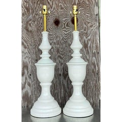 Vintage Boho Turned Ceramic Lamps - a Pair
