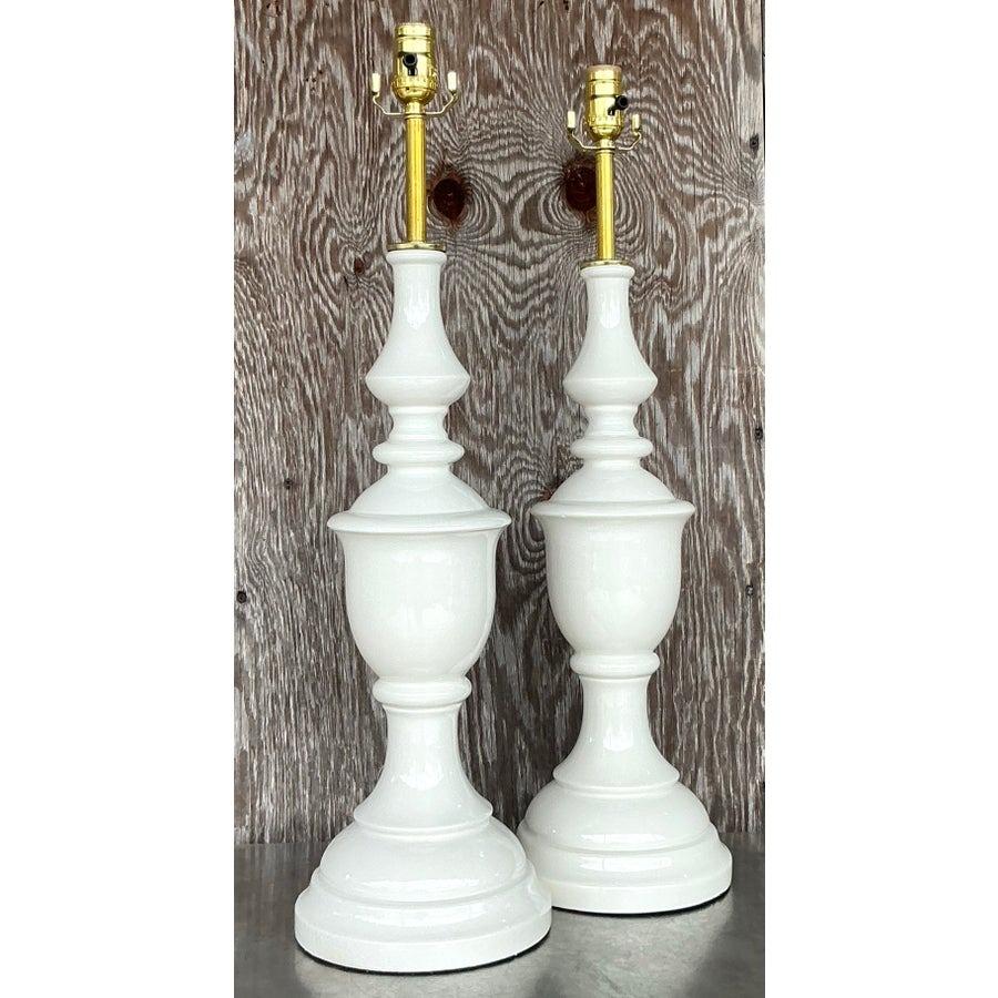Paire de lampes vintage en céramique tournée Boho en vente 1