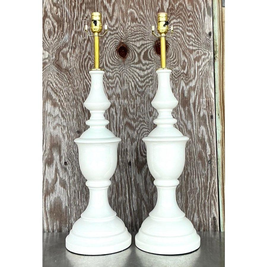 Paire de lampes vintage en céramique tournée Boho en vente 3
