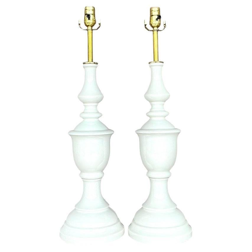 Vintage Boho Turned Ceramic Lamps - a Pair