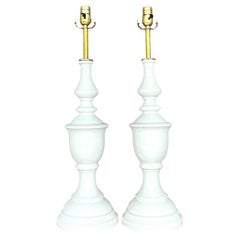 Vintage Boho Turned Ceramic Lamps - a Pair