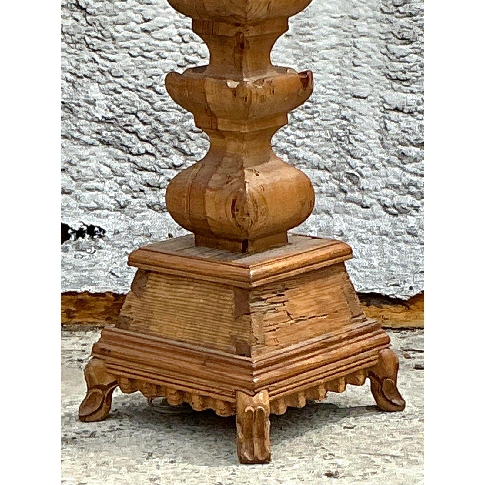 Lampadaire Boho tourné en pin noueux vintage en vente 1