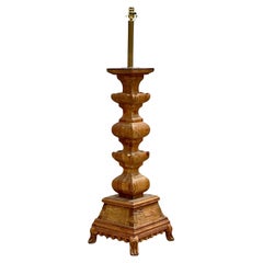 Vintage Boho Turned Knotty Pine Floor Lamp
