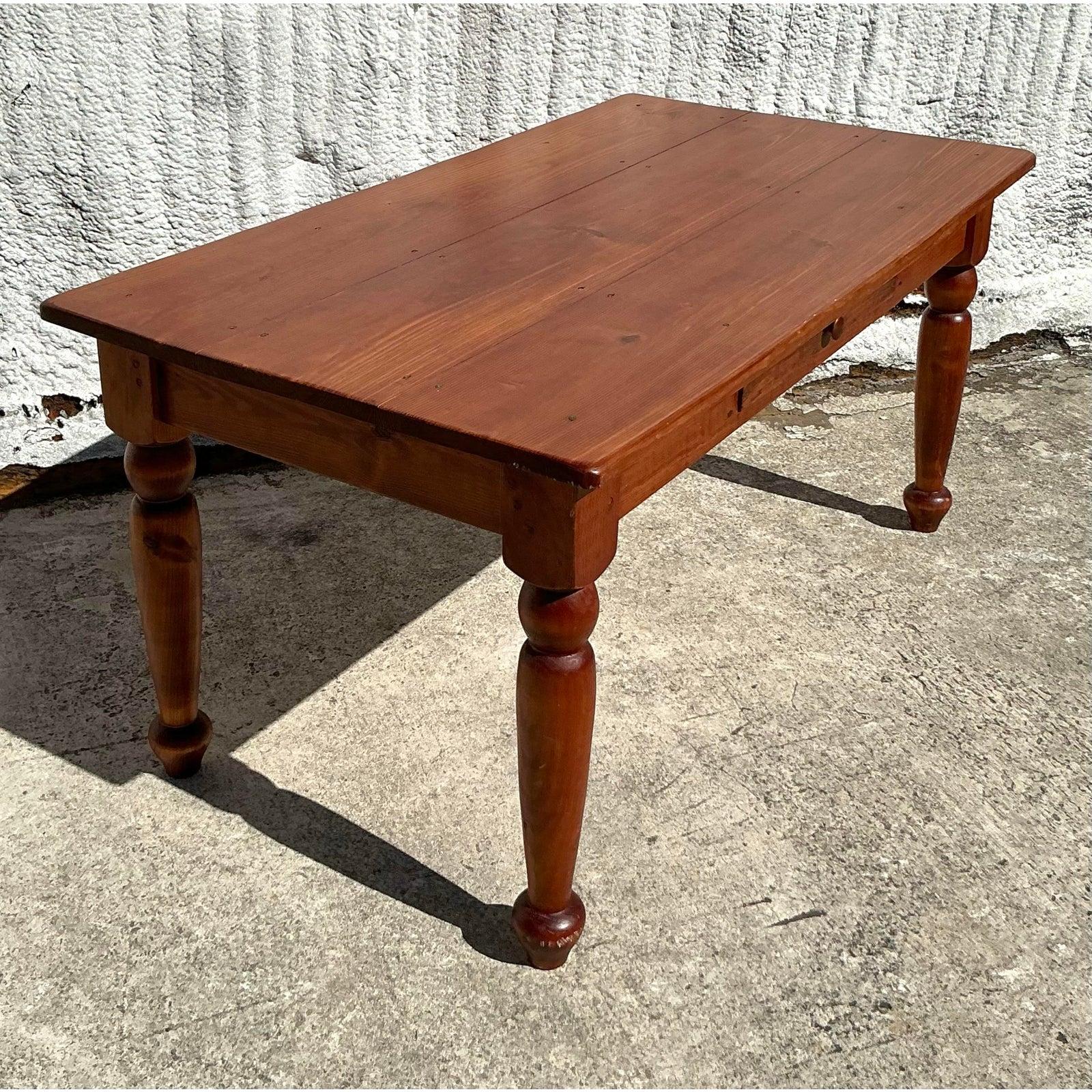 Rustique Table de ferme vintage Boho à pieds tournés en vente
