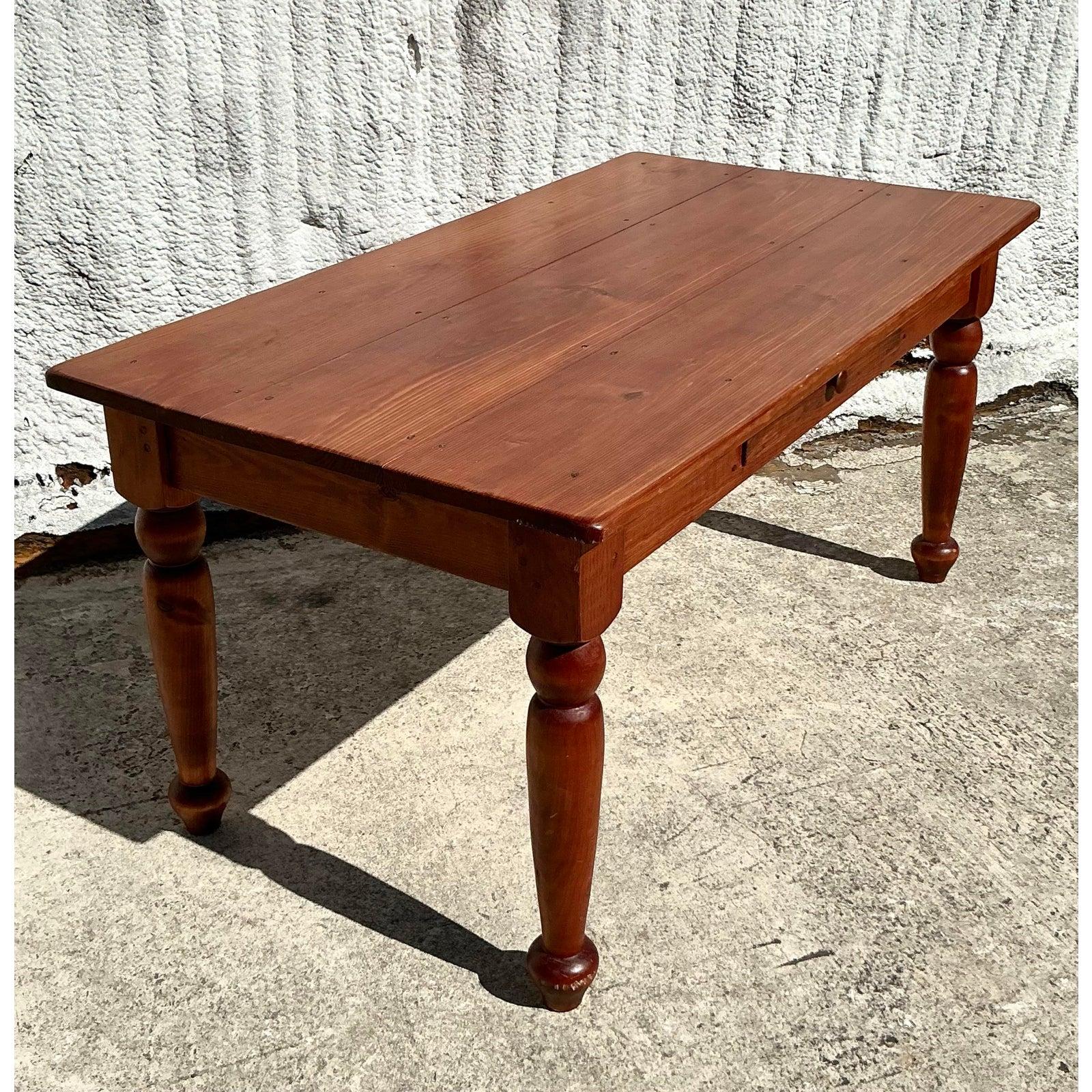 Américain Table de ferme vintage Boho à pieds tournés en vente