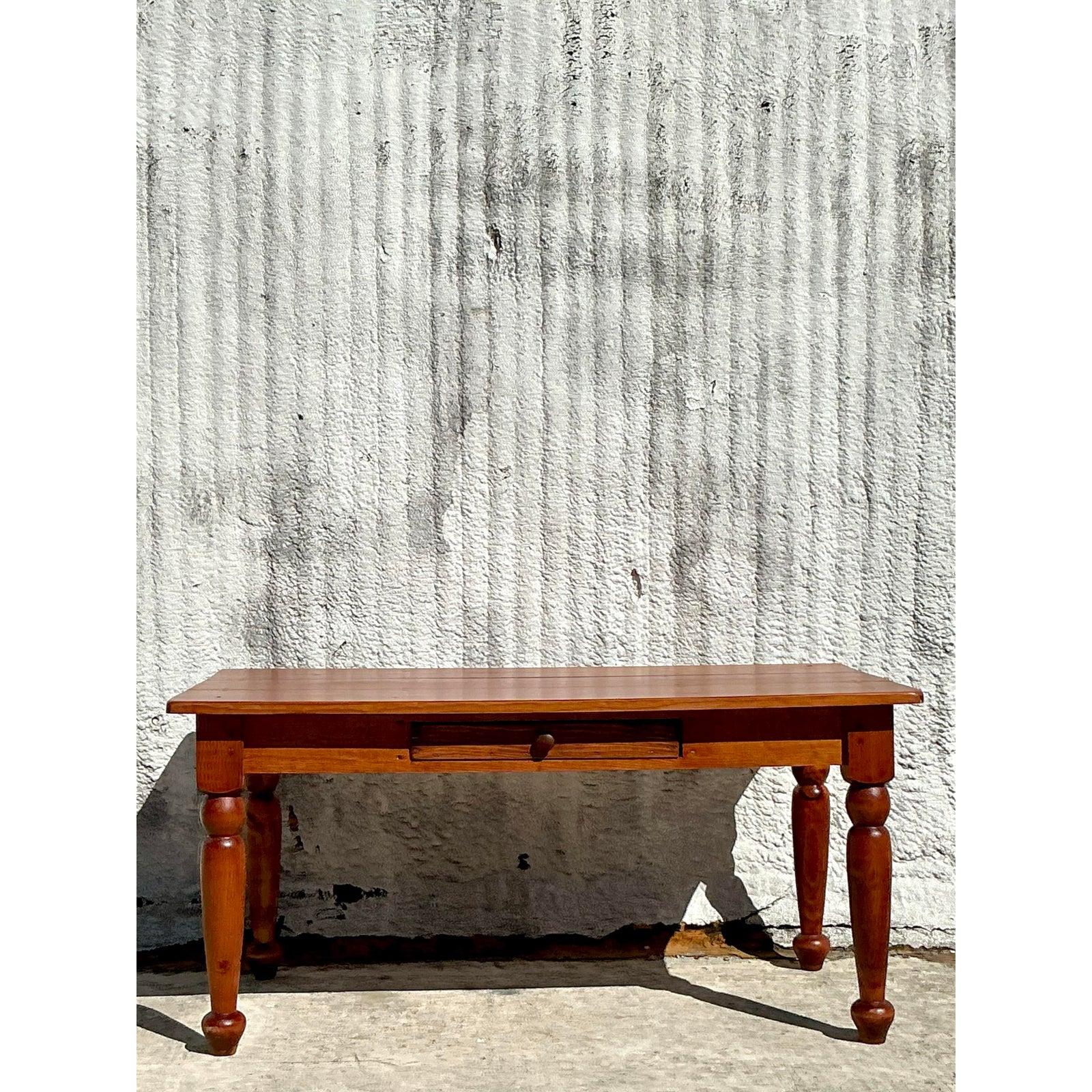 20ième siècle Table de ferme vintage Boho à pieds tournés en vente