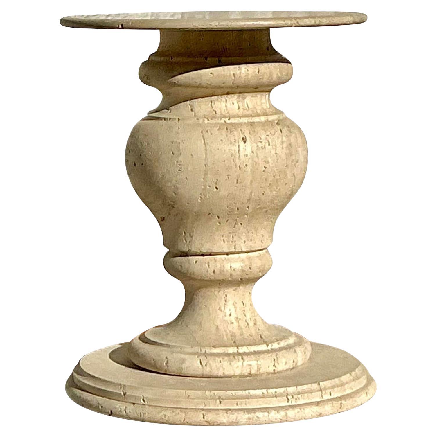 Vintage Boho Turned Travertine Dining Table Pedestal