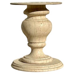 Vintage Boho Turned Travertine Dining Table Pedestal