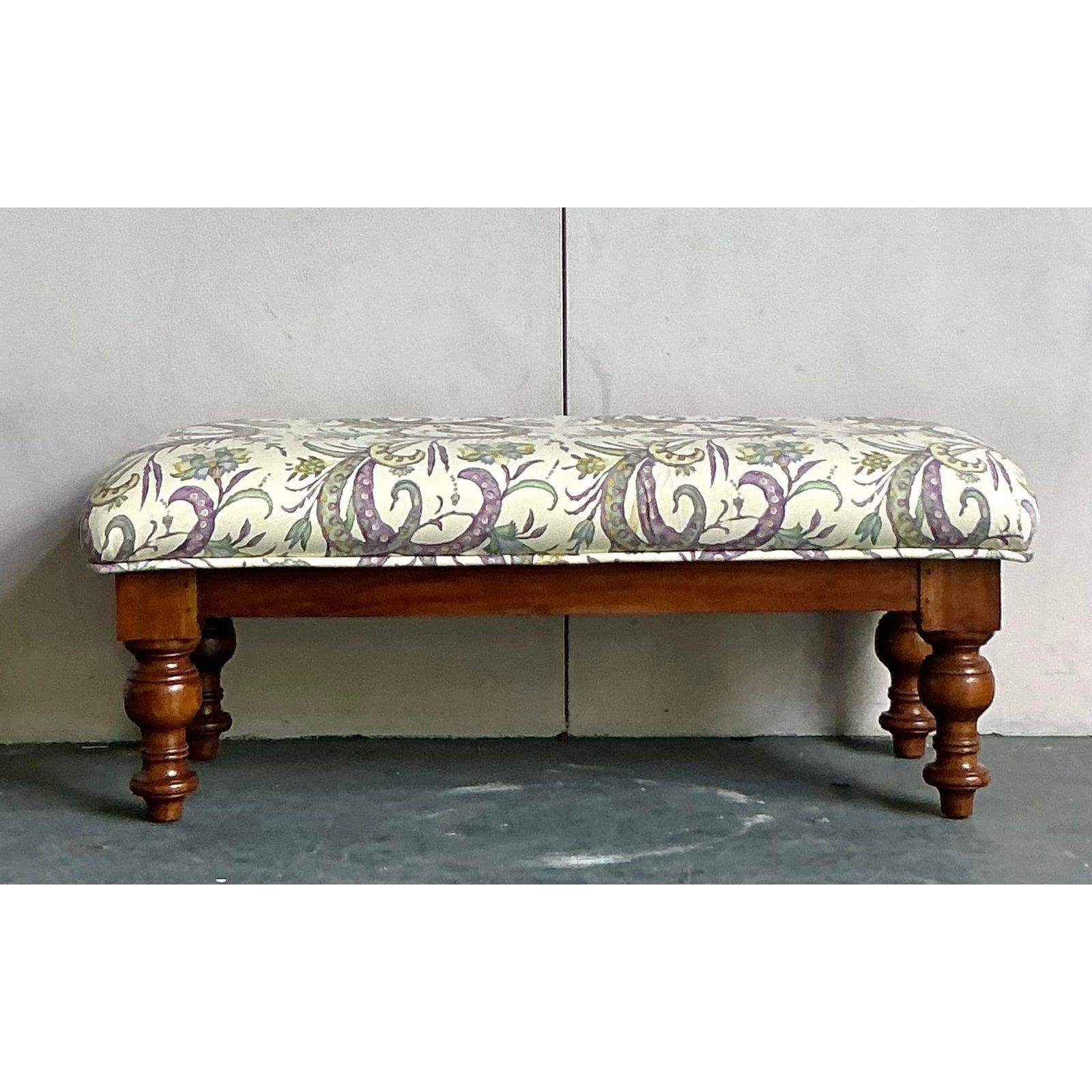 American Vintage Boho Turned Wood Bench For Sale