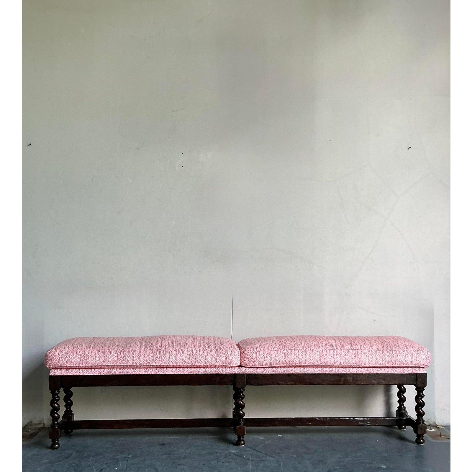 Banco Vintage Boho de Madera Torneada Estadounidense en venta
