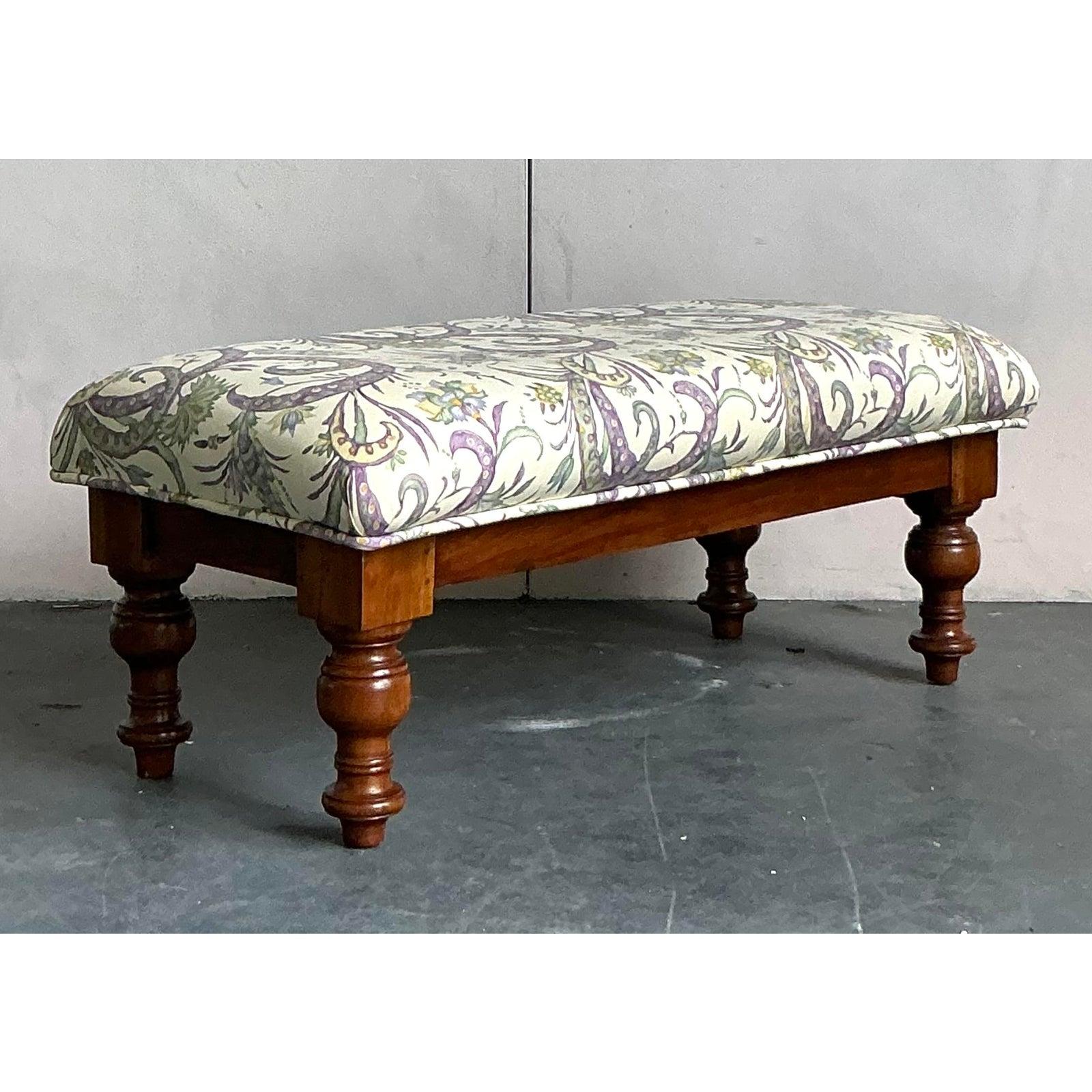 Vintage Boho Turned Wood Bench In Good Condition For Sale In West Palm Beach, FL