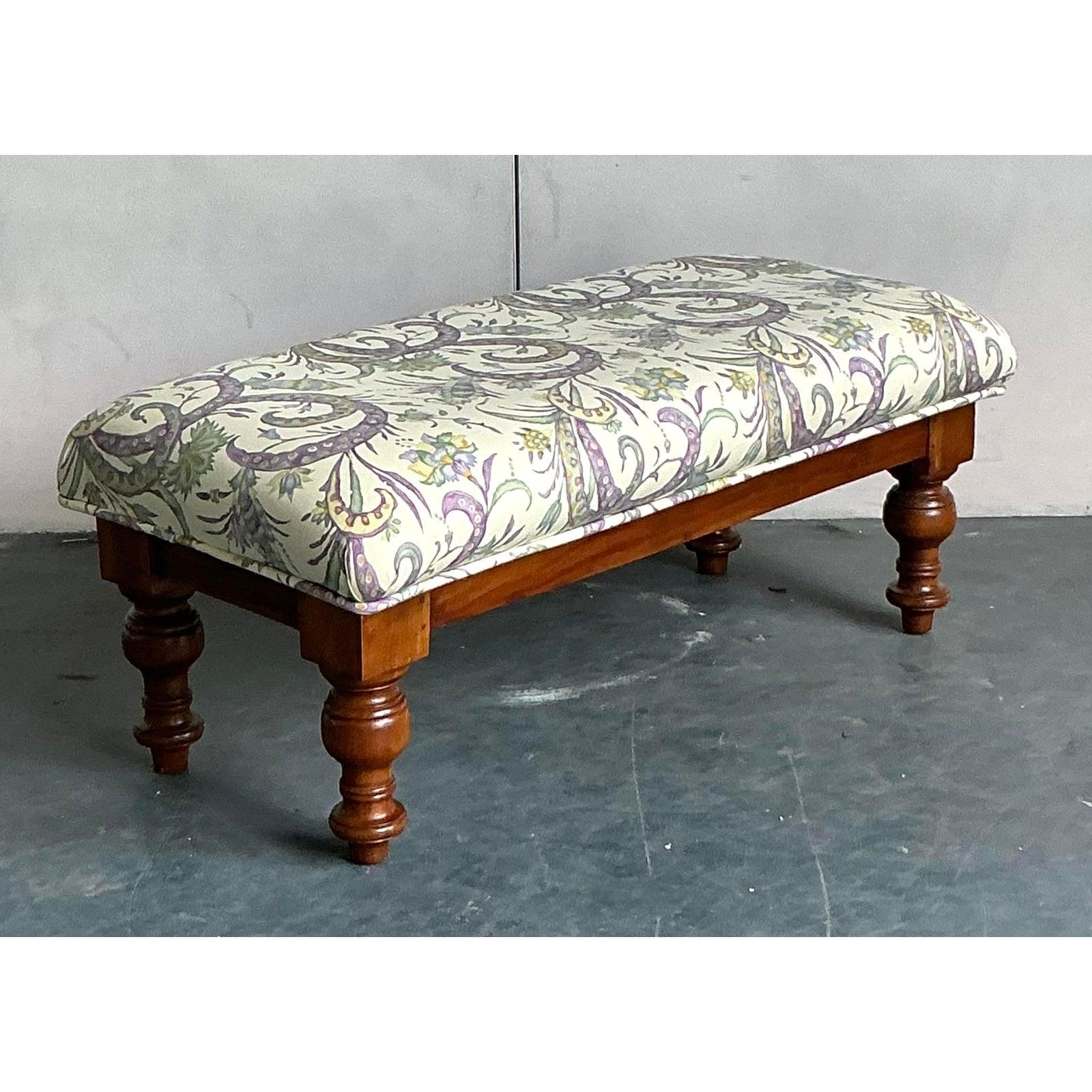 20th Century Vintage Boho Turned Wood Bench For Sale