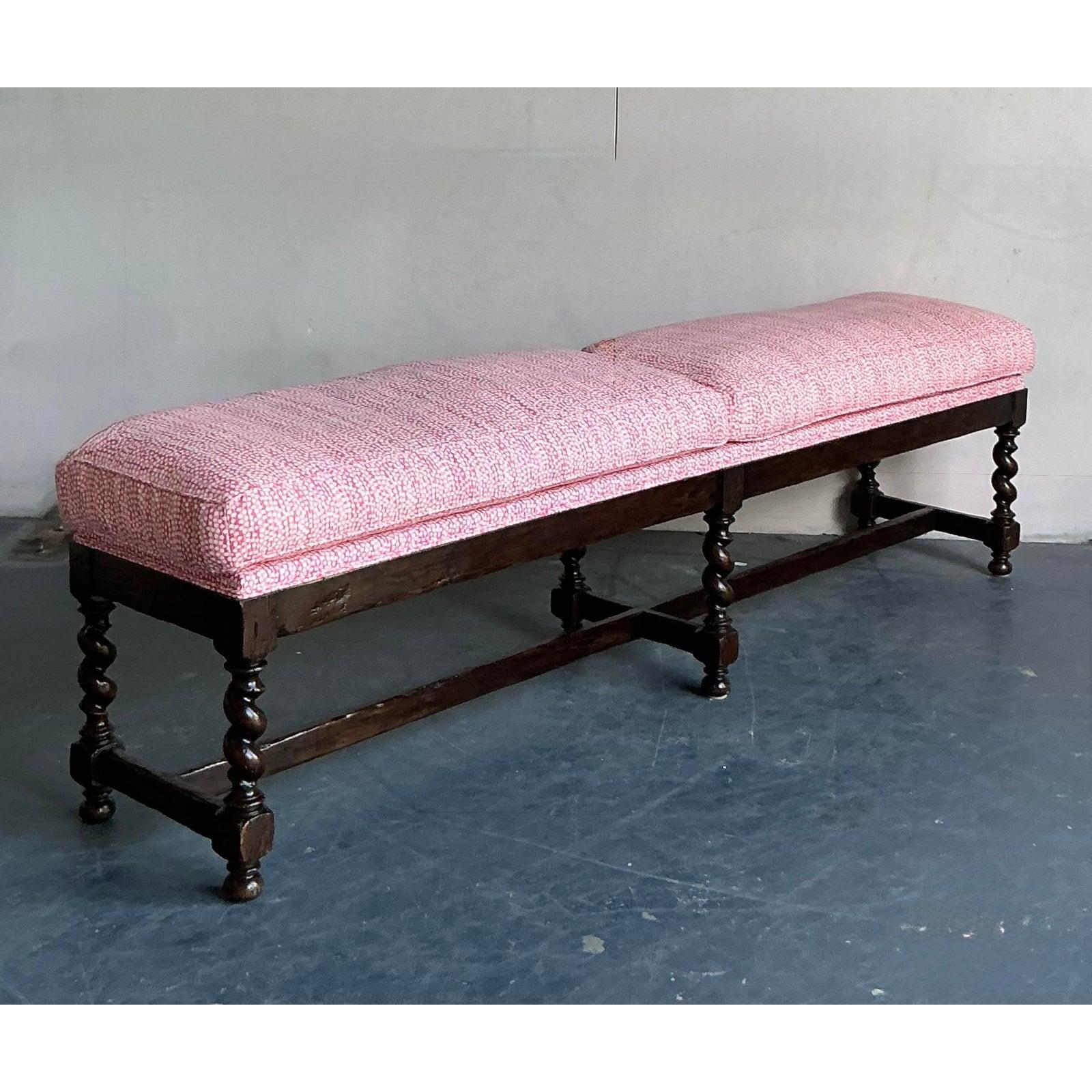 Banco Vintage Boho de Madera Torneada Tela en venta