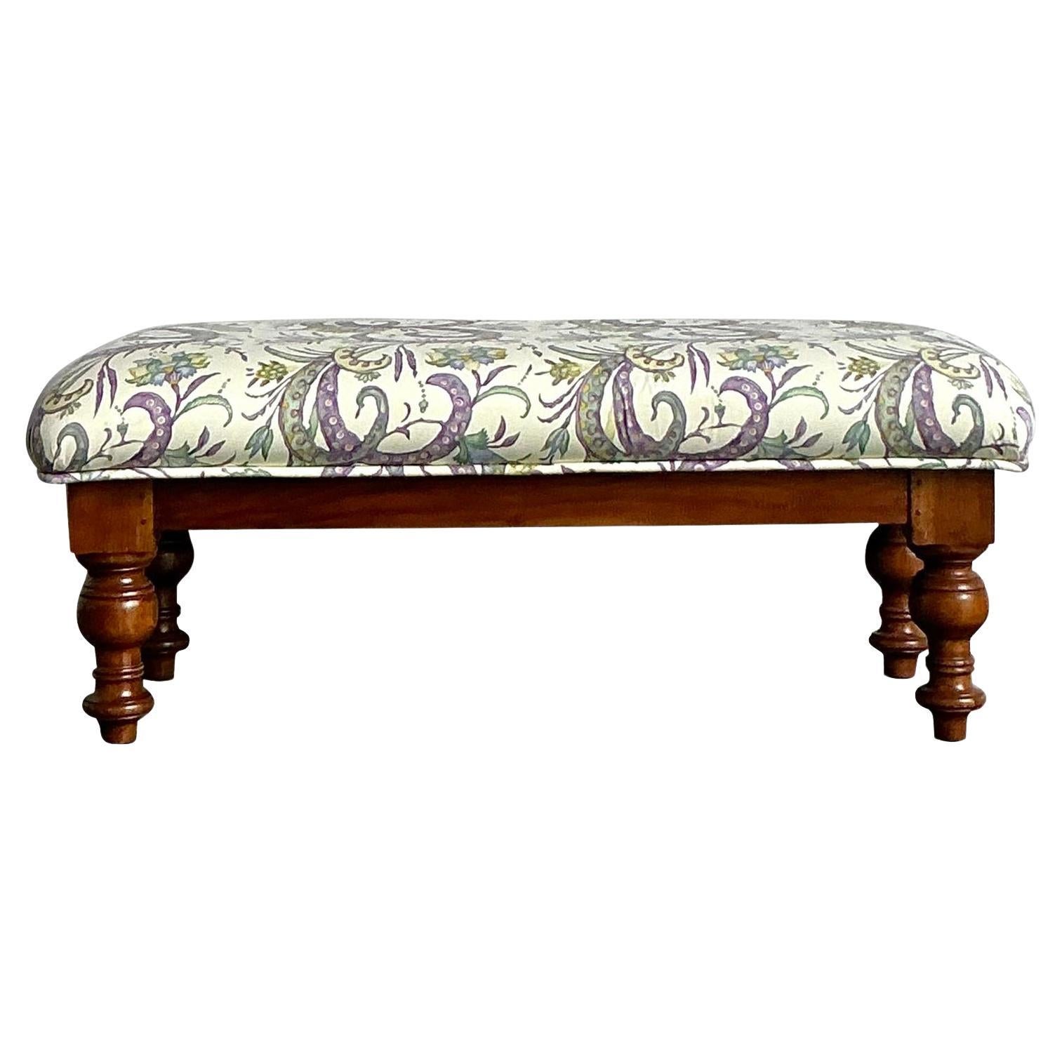 Vintage Boho Turned Wood Bench For Sale