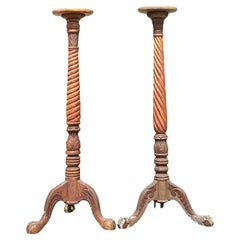 Vintage Boho Turned Wood Candlestick Pedestals - Set of 2