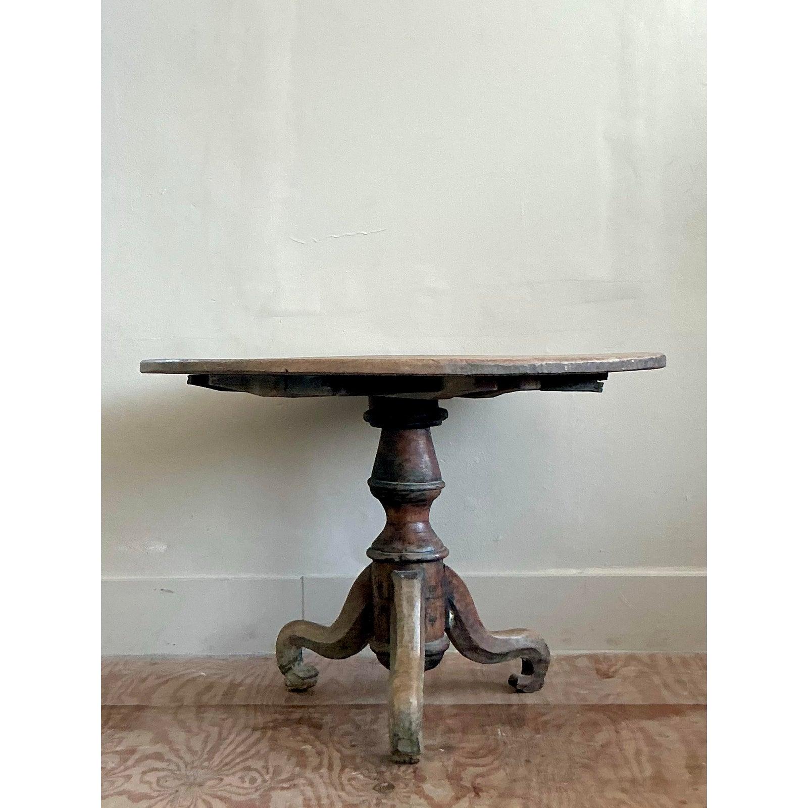 Rustic Vintage Boho Turned Wood Dining Table For Sale