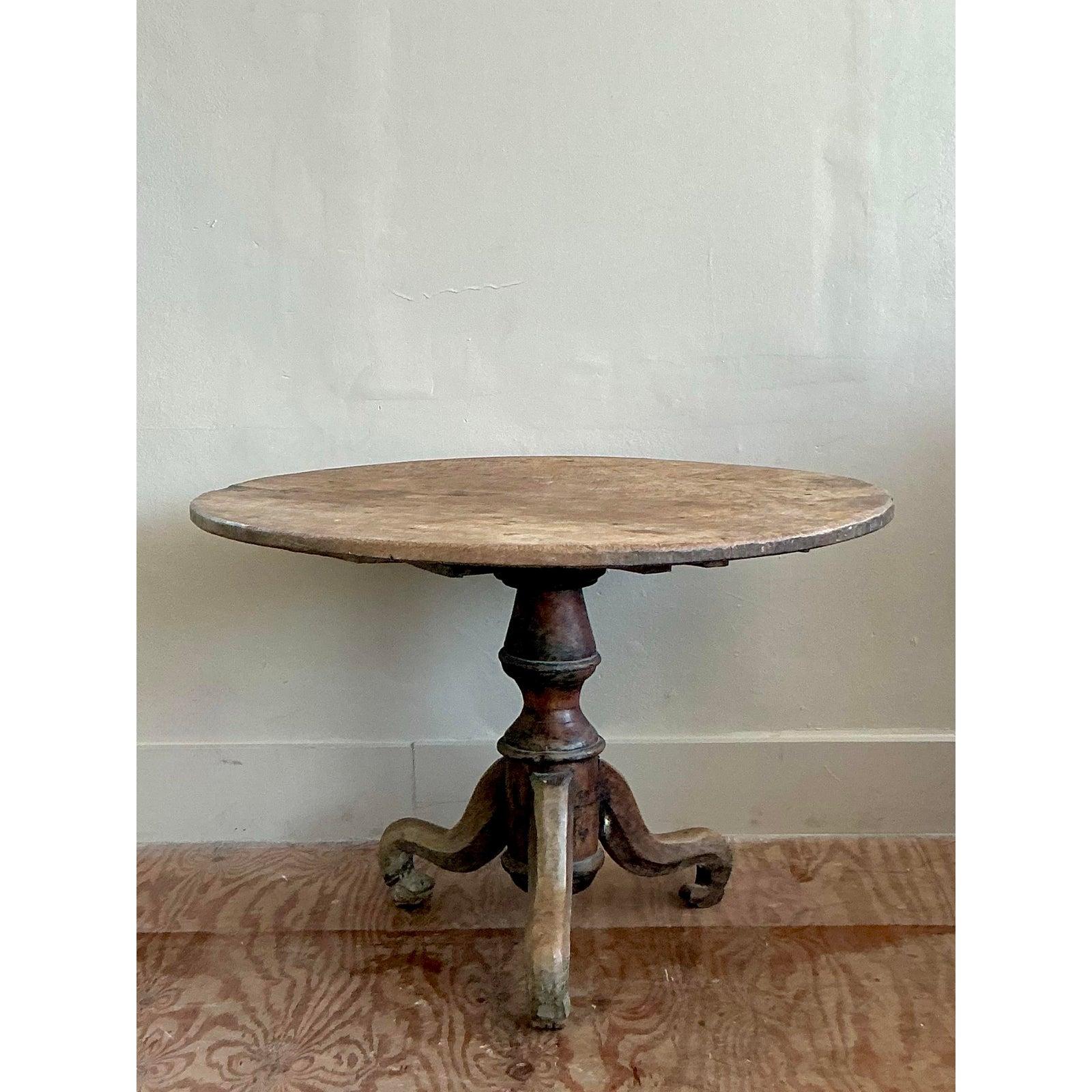 Vintage Boho Turned Wood Dining Table For Sale 1