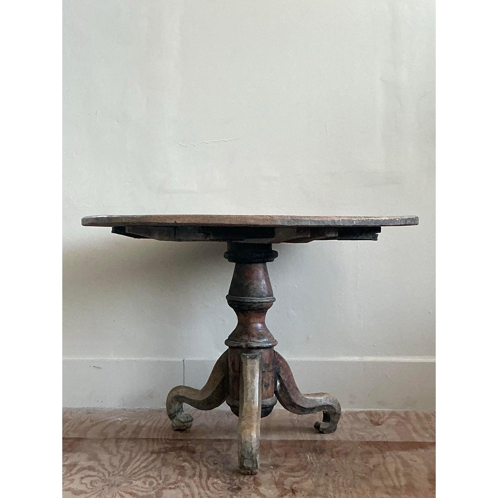 Vintage Boho Turned Wood Dining Table For Sale 2
