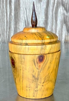 Boho Vintage Maceta con Tapa de Madera Torneada