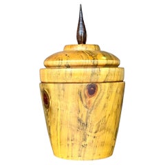Vintage Boho Turned Wood Lidded Pot