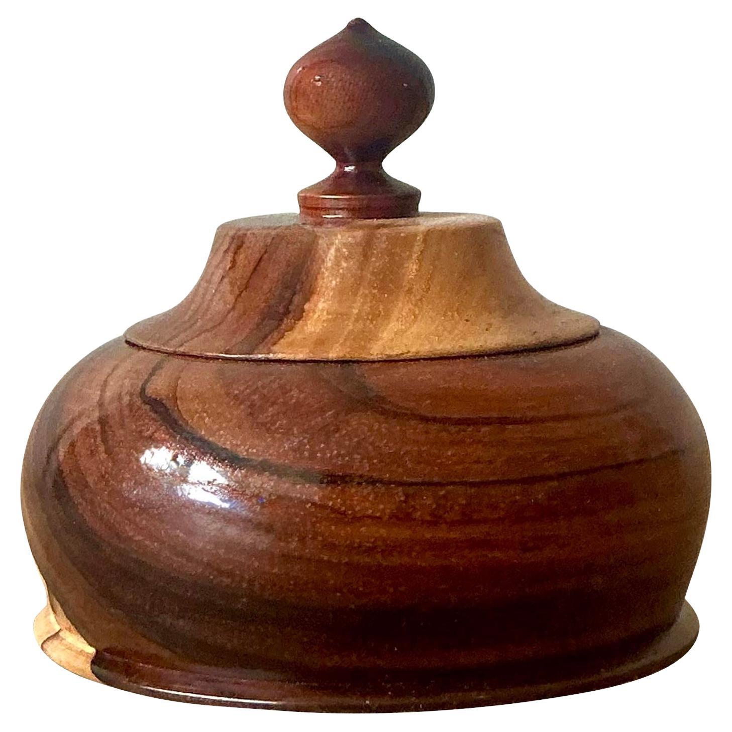 Vaso con coperchio in Wood Wood tornito, vintage, con effetto bohémien