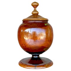 Vintage Boho Turned Wood Lidded Urn