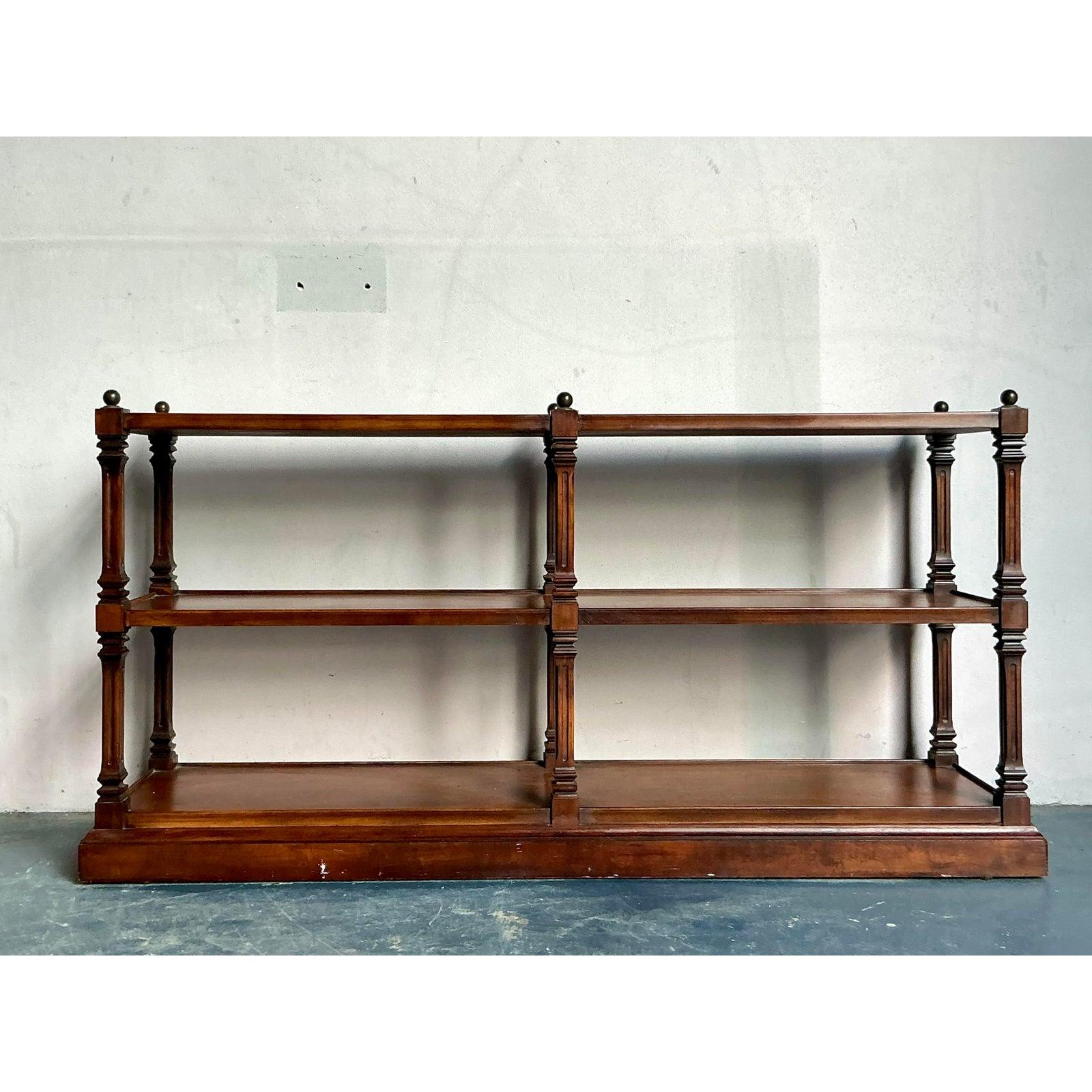 Vintage Boho Turned Wood Low Etagere For Sale 3