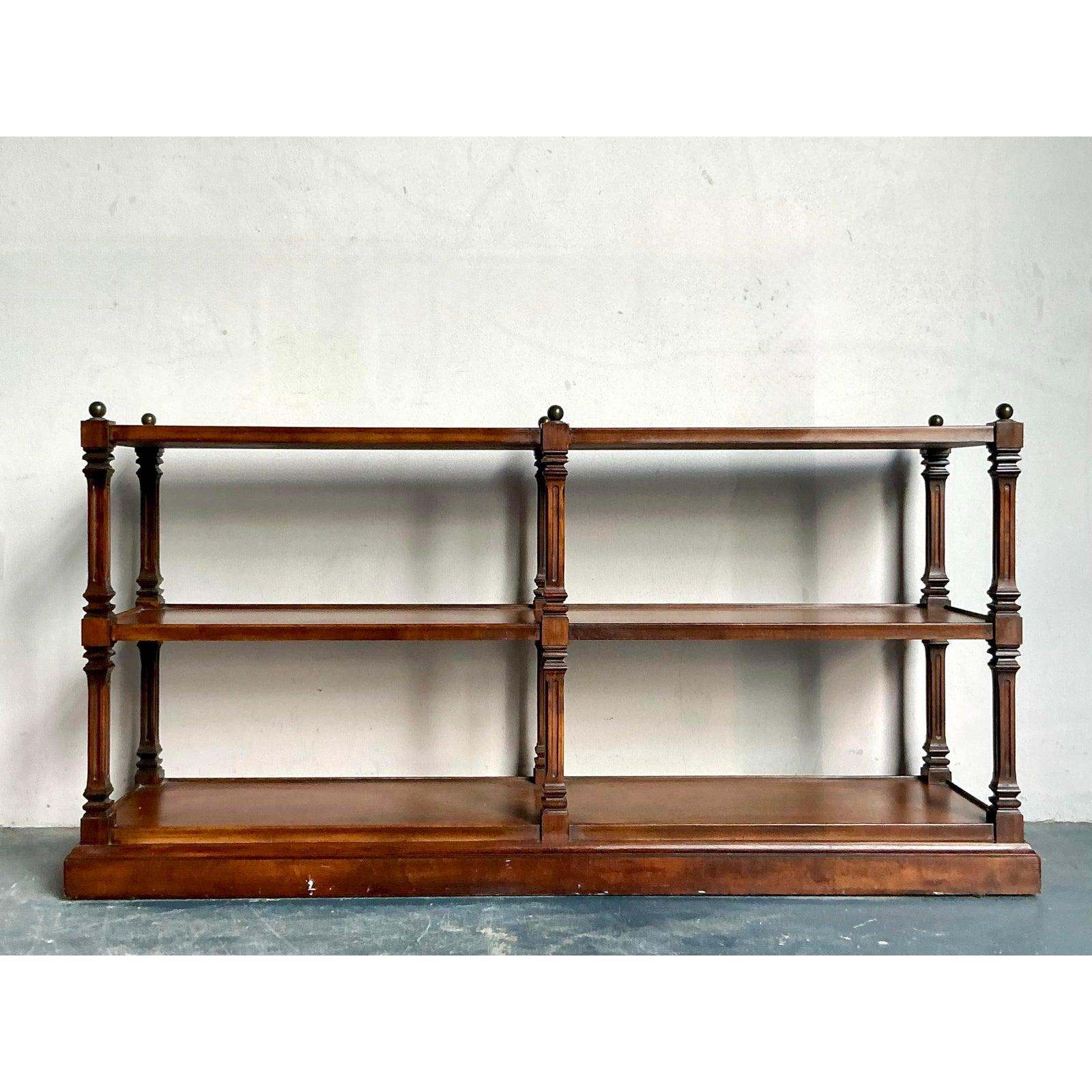 American Vintage Boho Turned Wood Low Etagere For Sale