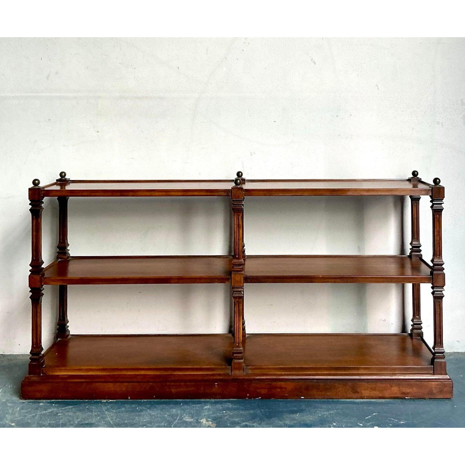 Vintage Boho Turned Wood Low Etagere In Good Condition For Sale In West Palm Beach, FL