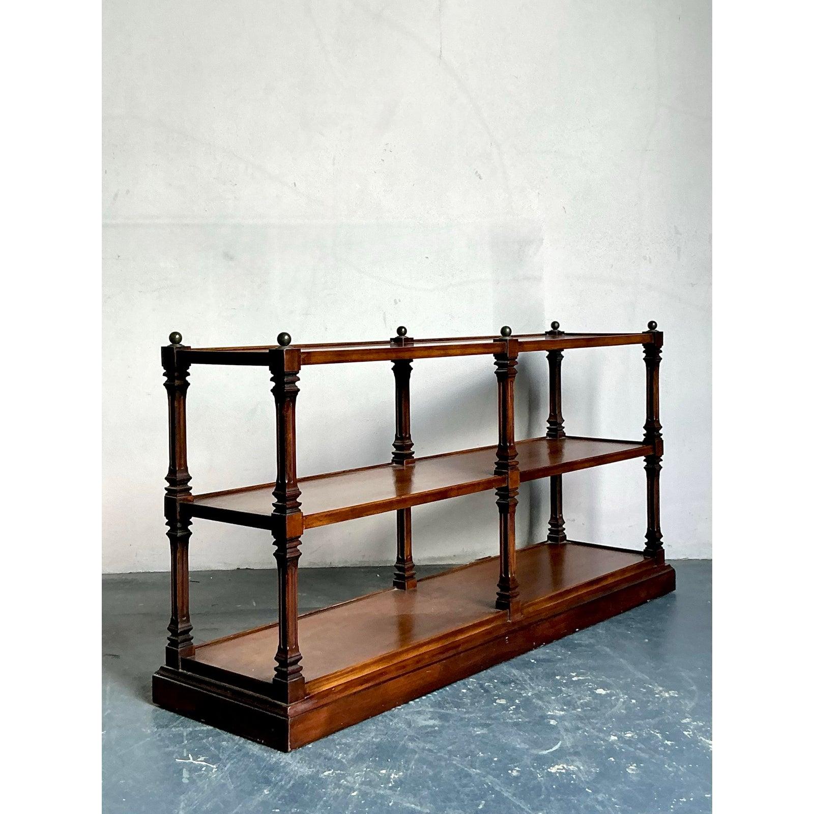 20th Century Vintage Boho Turned Wood Low Etagere For Sale