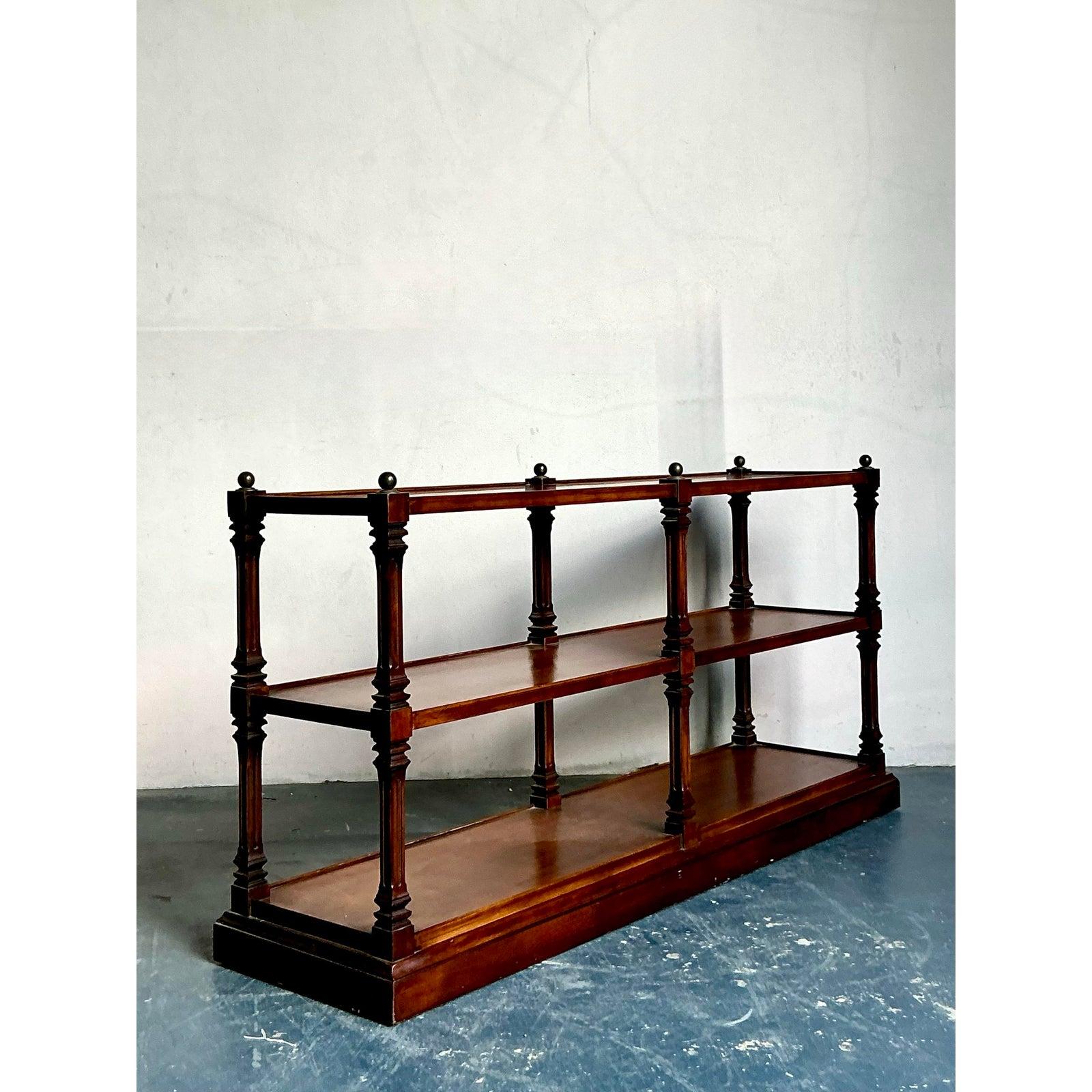 Vintage Boho Turned Wood Low Etagere For Sale 1
