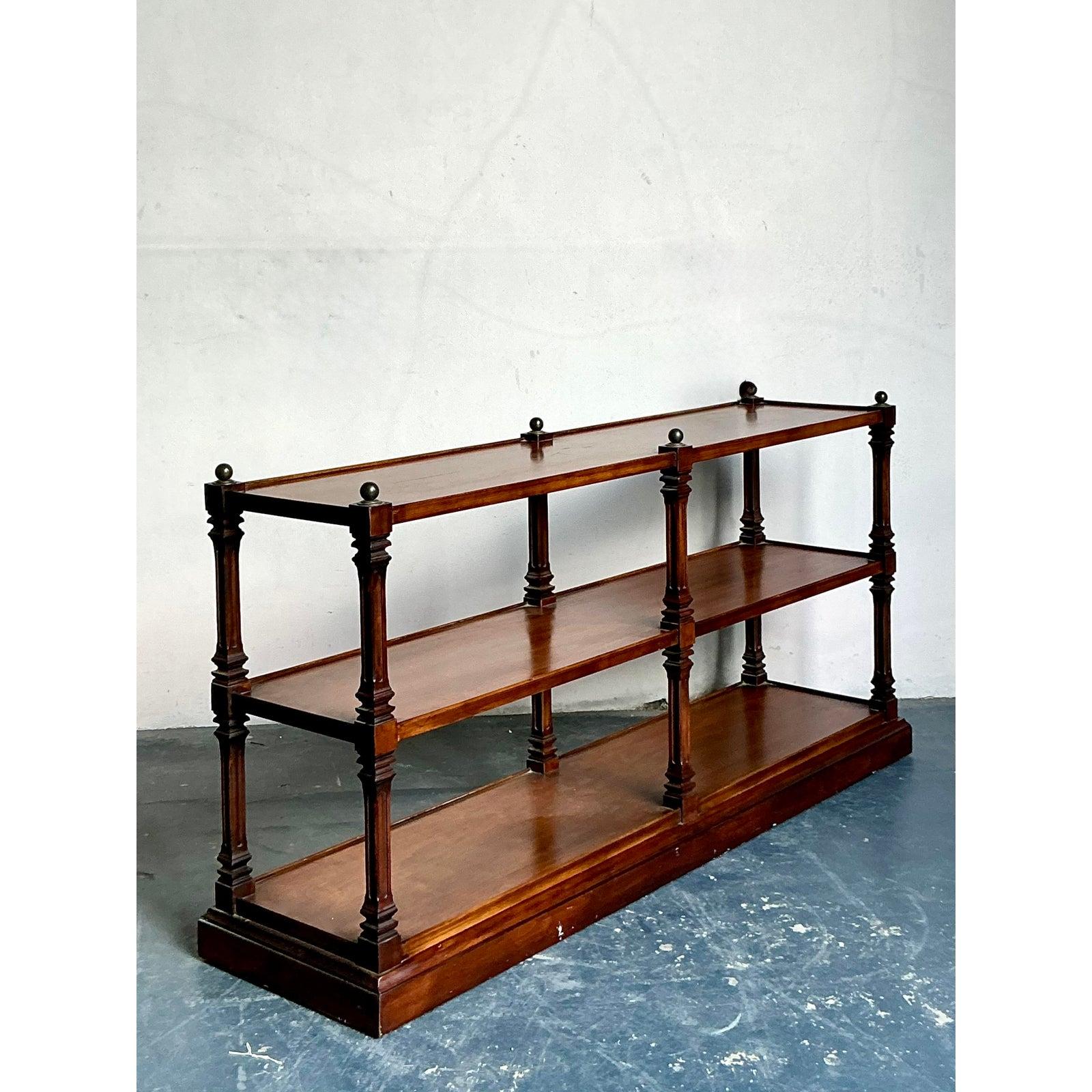 Vintage Boho Turned Wood Low Etagere For Sale 2
