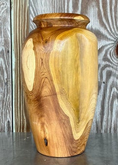 Vintage Boho Turned Wood Tall Vase