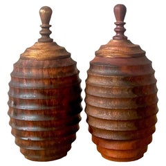 Vases Vintage Boho en bois tourné - Lot de 2