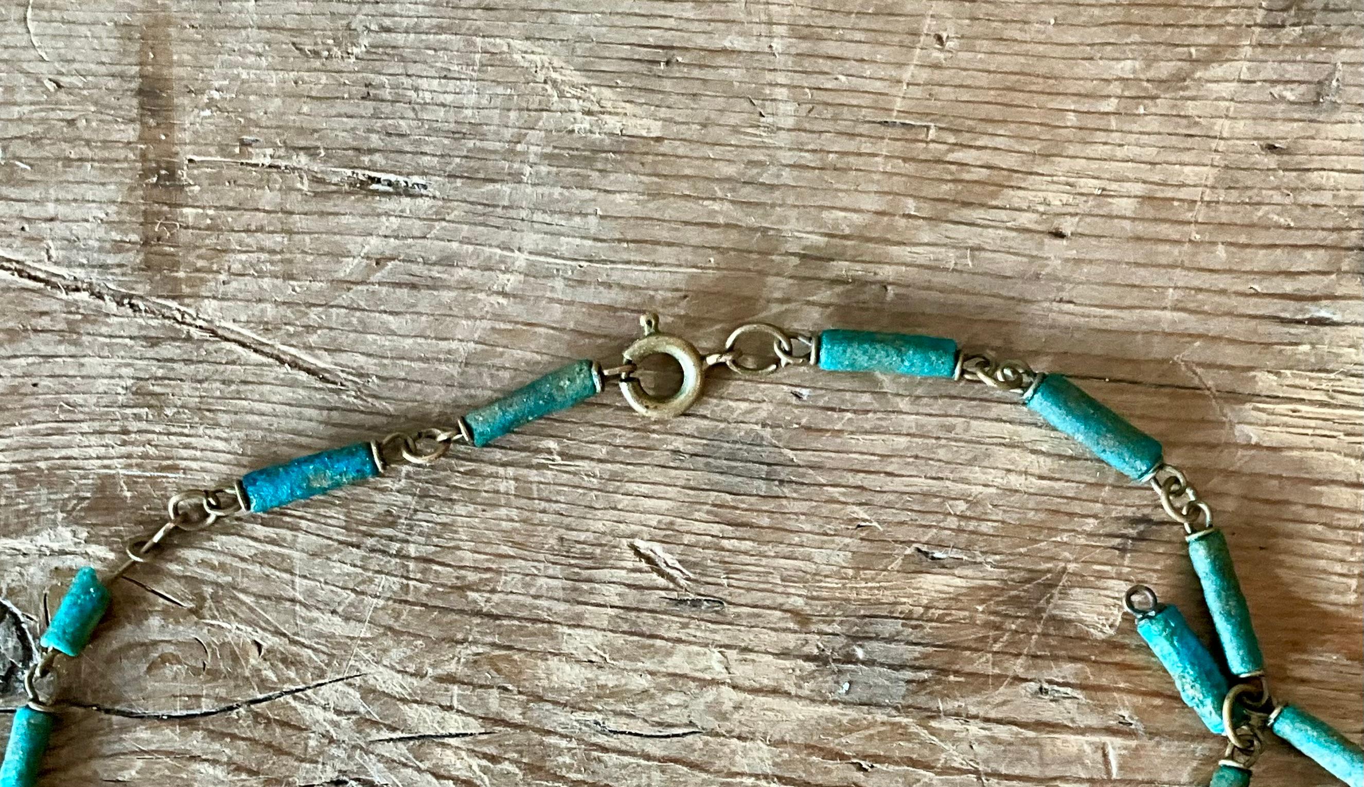 Vintage Boho Türkis gefärbt Perlen Halsband im Angebot 7