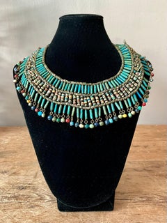 Vintage Boho Turquoise Colored Beaded Collar