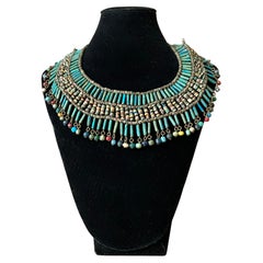 Collare con perline colorate vintage in stile boho turchese