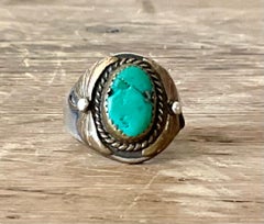 Vintage Boho Turquoise Native American Sterling Silver Ring 7.75