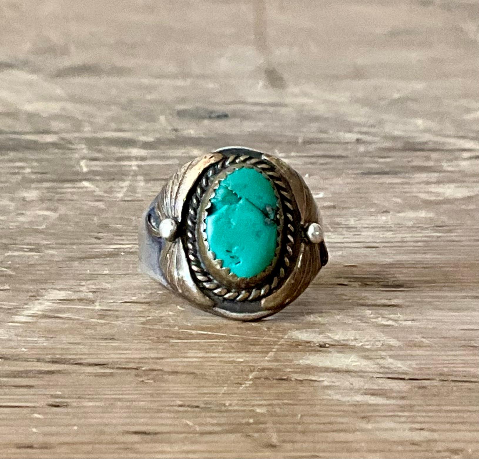 Vintage Boho Türkis Native American Sterling Silber Ring 7,75 (Indigene Kunst (Nord-/Südamerika)) im Angebot