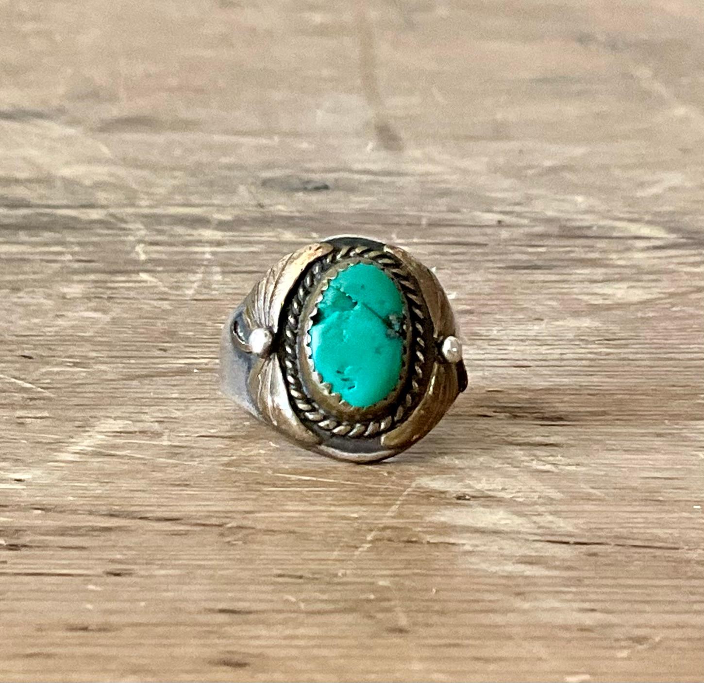 Vintage Boho Türkis Native American Sterling Silber Ring 7,75 (Cabochon) im Angebot