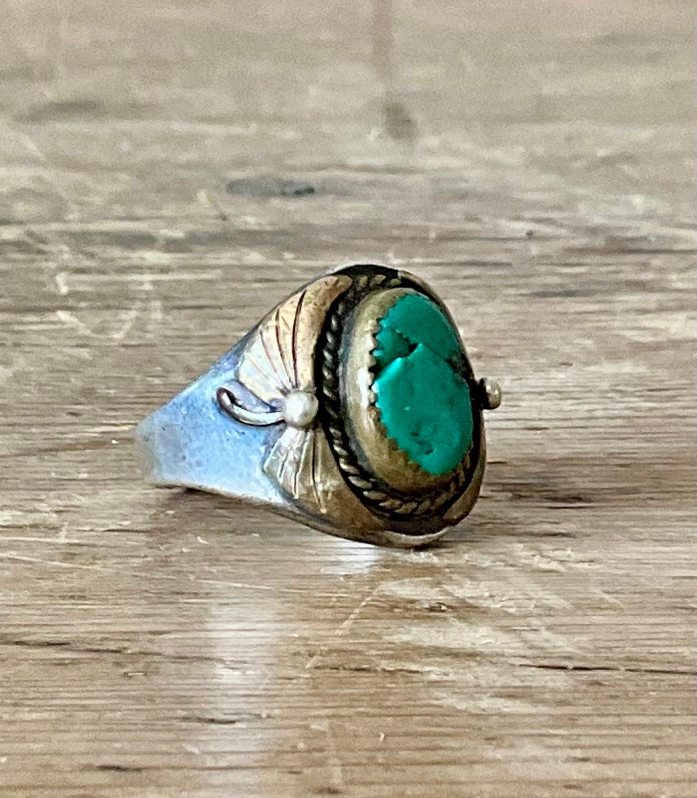 Vintage Boho Türkis Native American Sterling Silber Ring 7,75 im Zustand „Gut“ im Angebot in West Palm Beach, FL