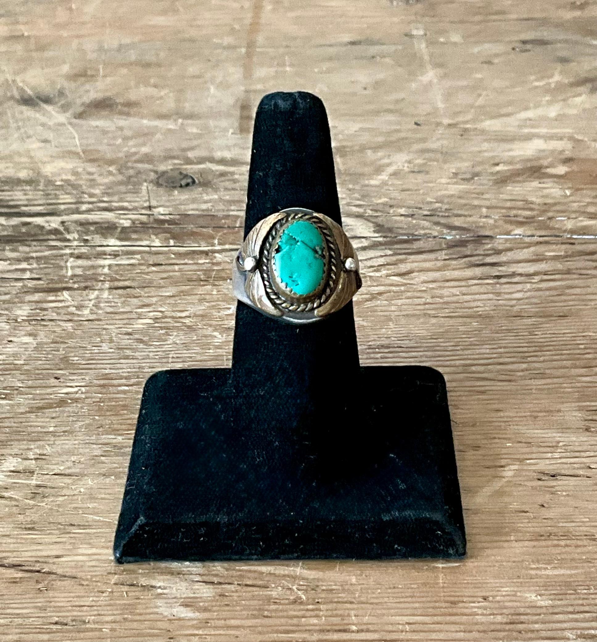 Vintage Boho Türkis Native American Sterling Silber Ring 7,75 im Angebot 1