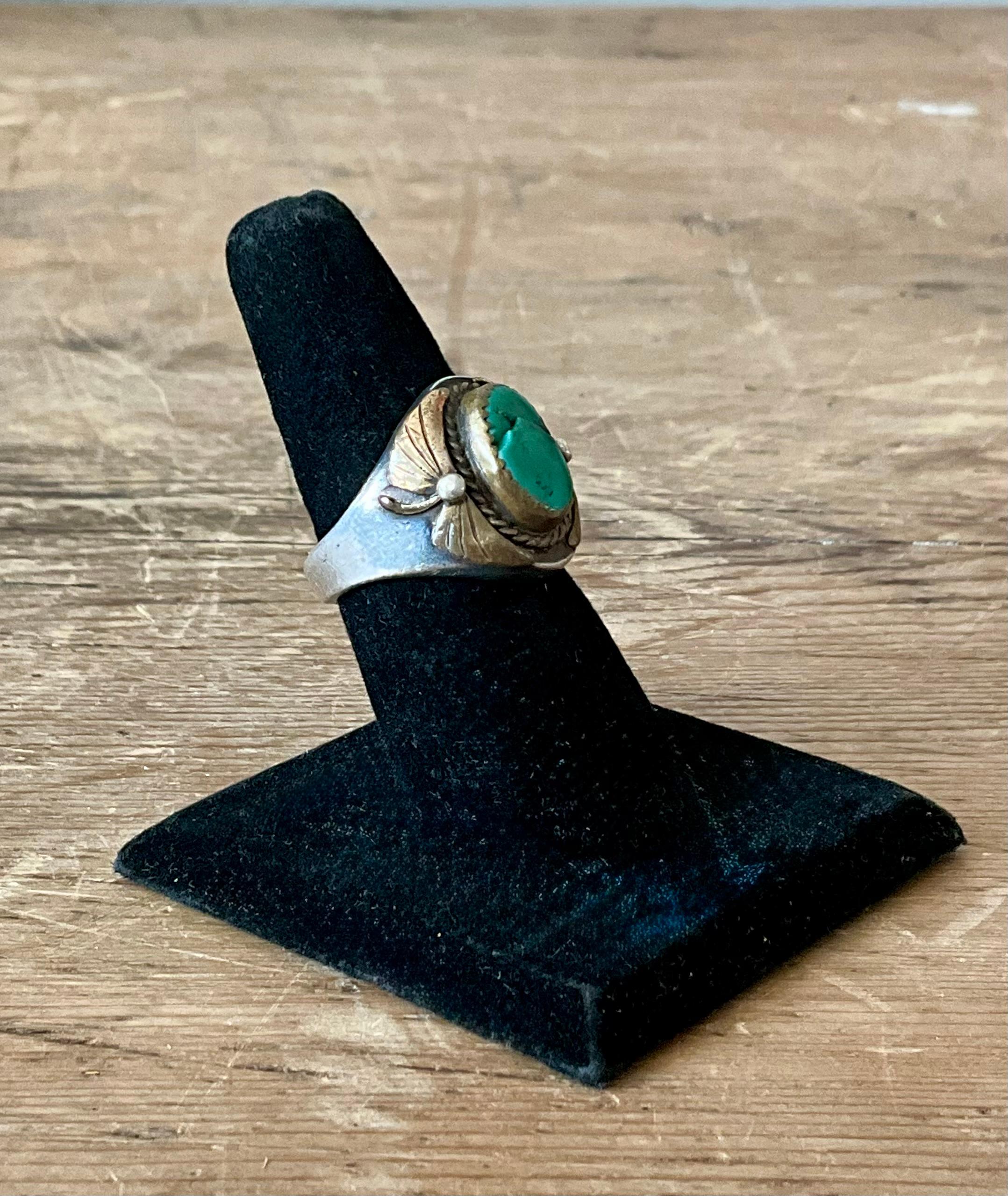 Vintage Boho Türkis Native American Sterling Silber Ring 7,75 im Angebot 3