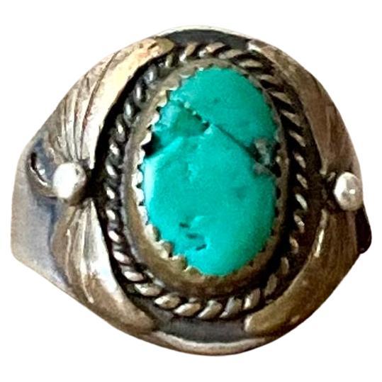 Anello vintage in argento sterling con turchese boho dei nativi americani 7,75