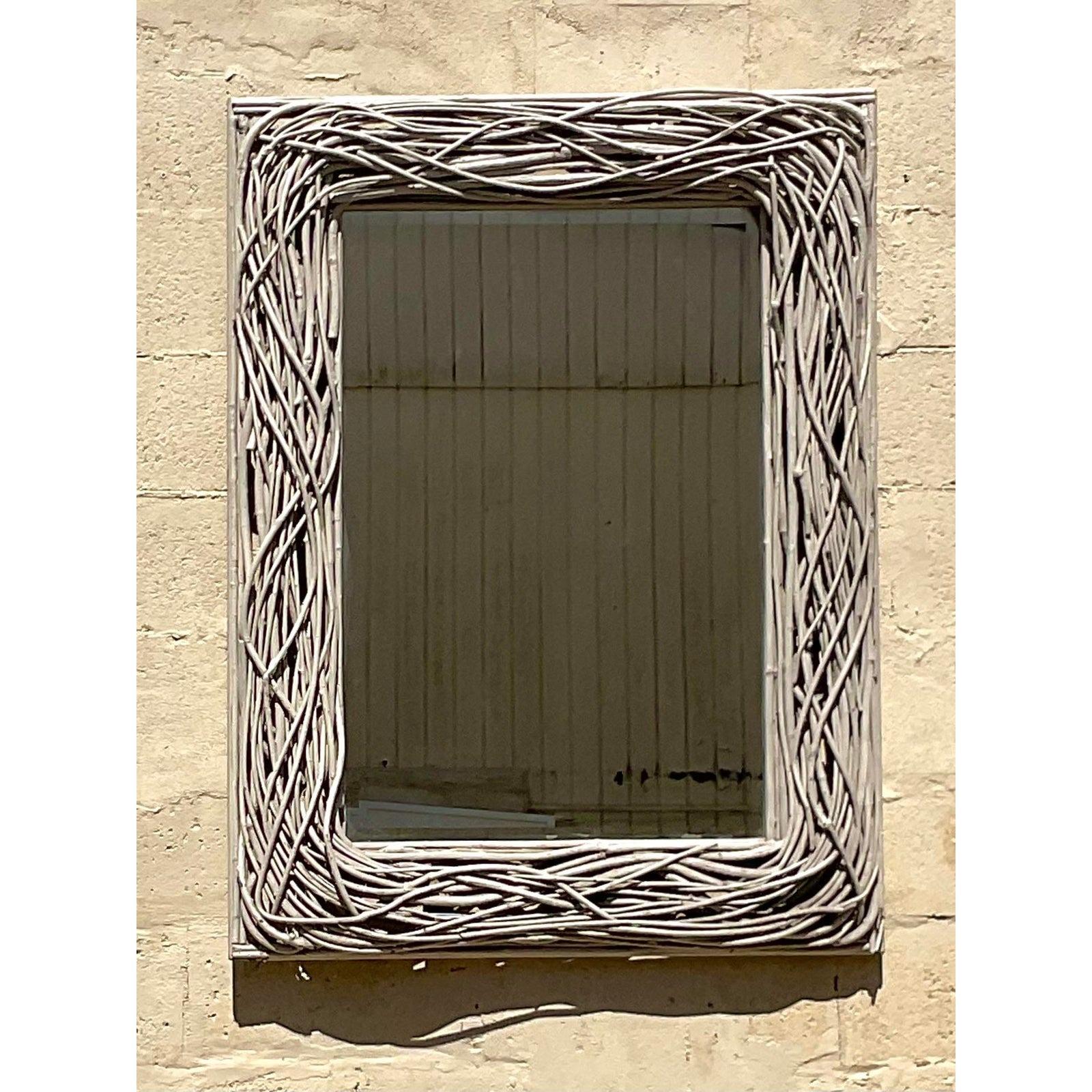 Vintage Boho Twigs Mirror In Good Condition For Sale In west palm beach, FL